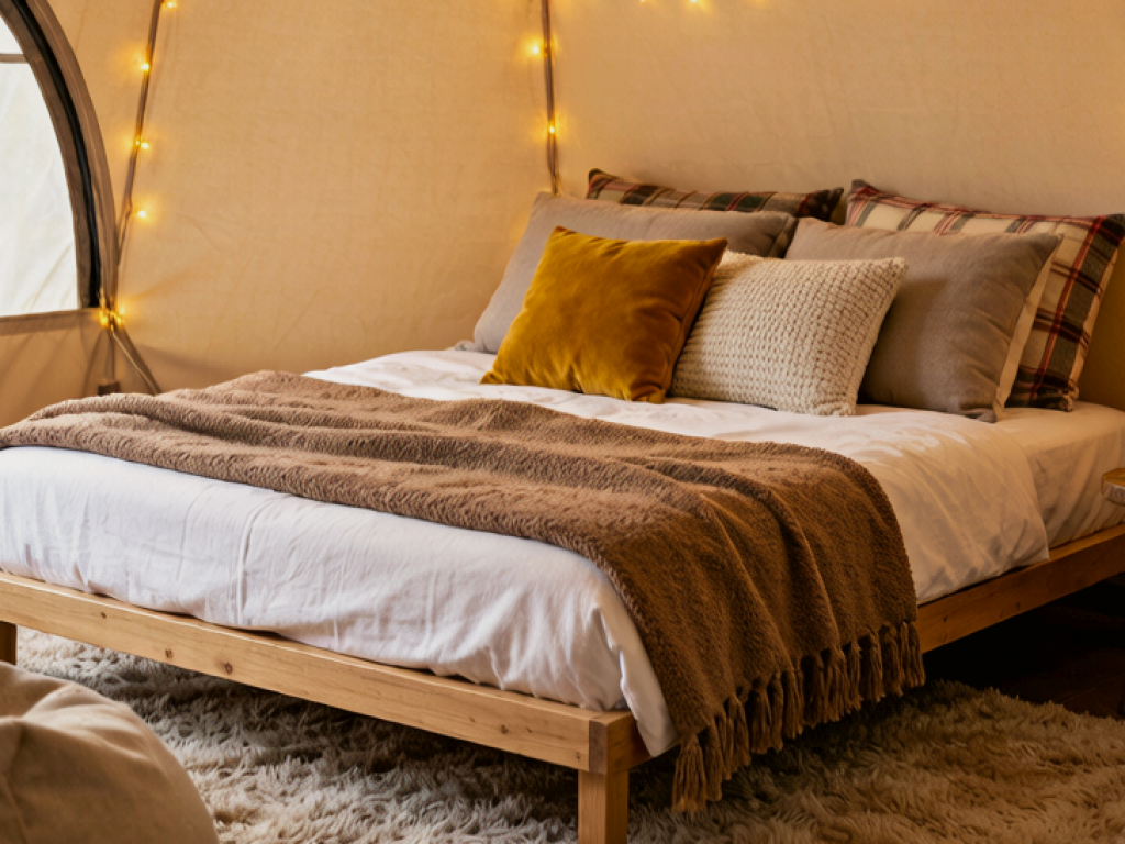 Luxury glamping tent in forest